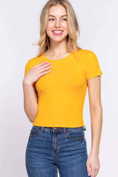 SHORT SLEEVE CREW NECK CROP TOP