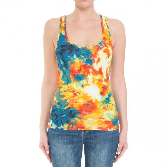 MULTICOLOR TIE-DYE PRINT SCOOP NECK RACERBACK TANK TOP