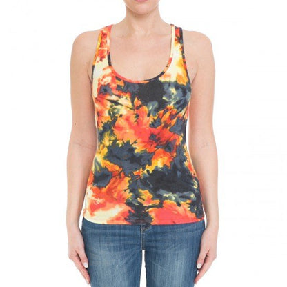 MULTICOLOR TIE-DYE PRINT SCOOP NECK RACERBACK TANK TOP