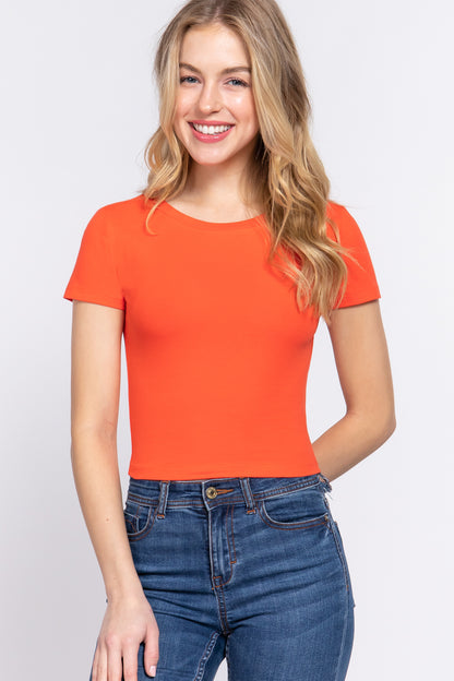 SHORT SLEEVE CREW NECK CROP TOP