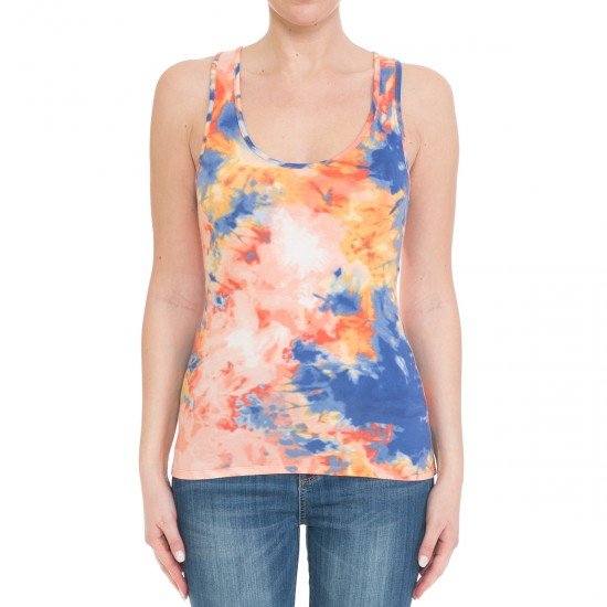 MULTICOLOR TIE-DYE PRINT SCOOP NECK RACERBACK TANK TOP