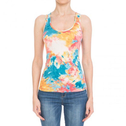 MULTICOLOR TIE-DYE PRINT SCOOP NECK RACERBACK TANK TOP