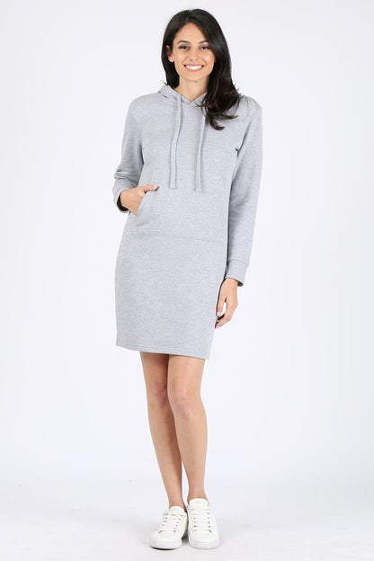 Long Solid Fleece Sweatshirt Hoodie Dress