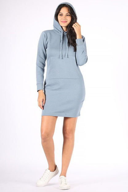 Long Solid Fleece Sweatshirt Hoodie Dress