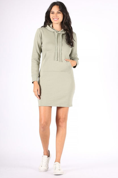 Long Solid Fleece Sweatshirt Hoodie Dress