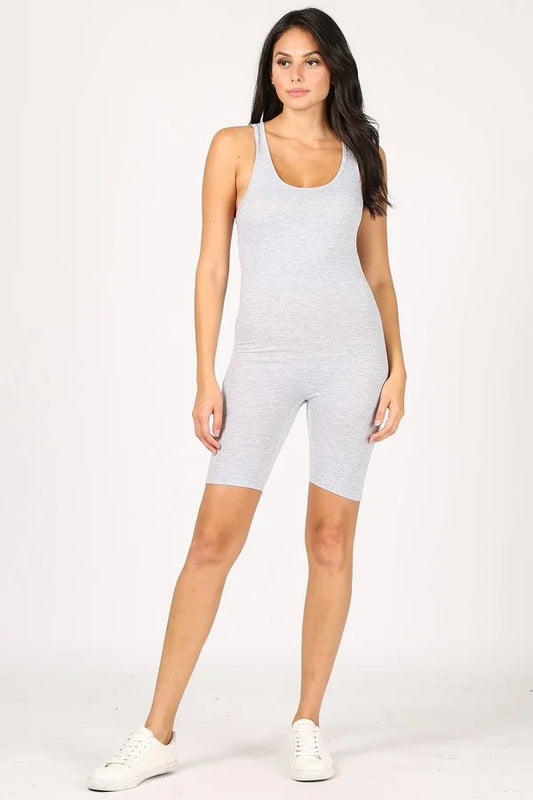 SOLID RACERBACK ROMPER WITH BODYCON FIT SOFT STRETCH UNITARD ROMPER