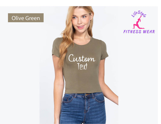 Custom Short Sleeve Crew Neck Crop Top - Crop Top Cami Tube Shirt Bandeau Sexy Hot Fit Wife Gift Party Customized Custom Print Personalized