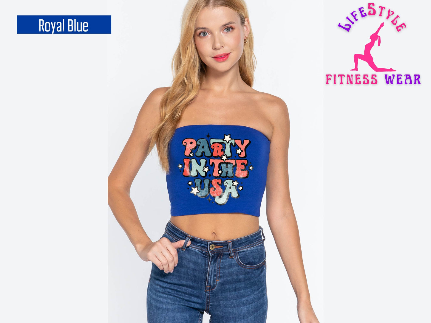 Party In the USA Tube Top - Tube Top One Shoulder Solid Crop Top Independence Day 4th of July