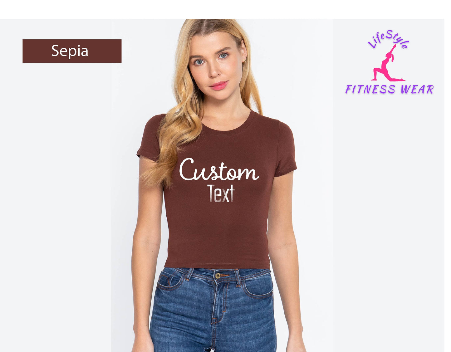 Custom Short Sleeve Crew Neck Crop Top - Crop Top Cami Tube Shirt Bandeau Sexy Hot Fit Wife Gift Party Customized Custom Print Personalized