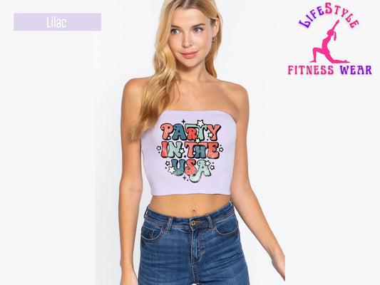 Party In the USA Tube Top - Tube Top One Shoulder Solid Crop Top Independence Day 4th of July